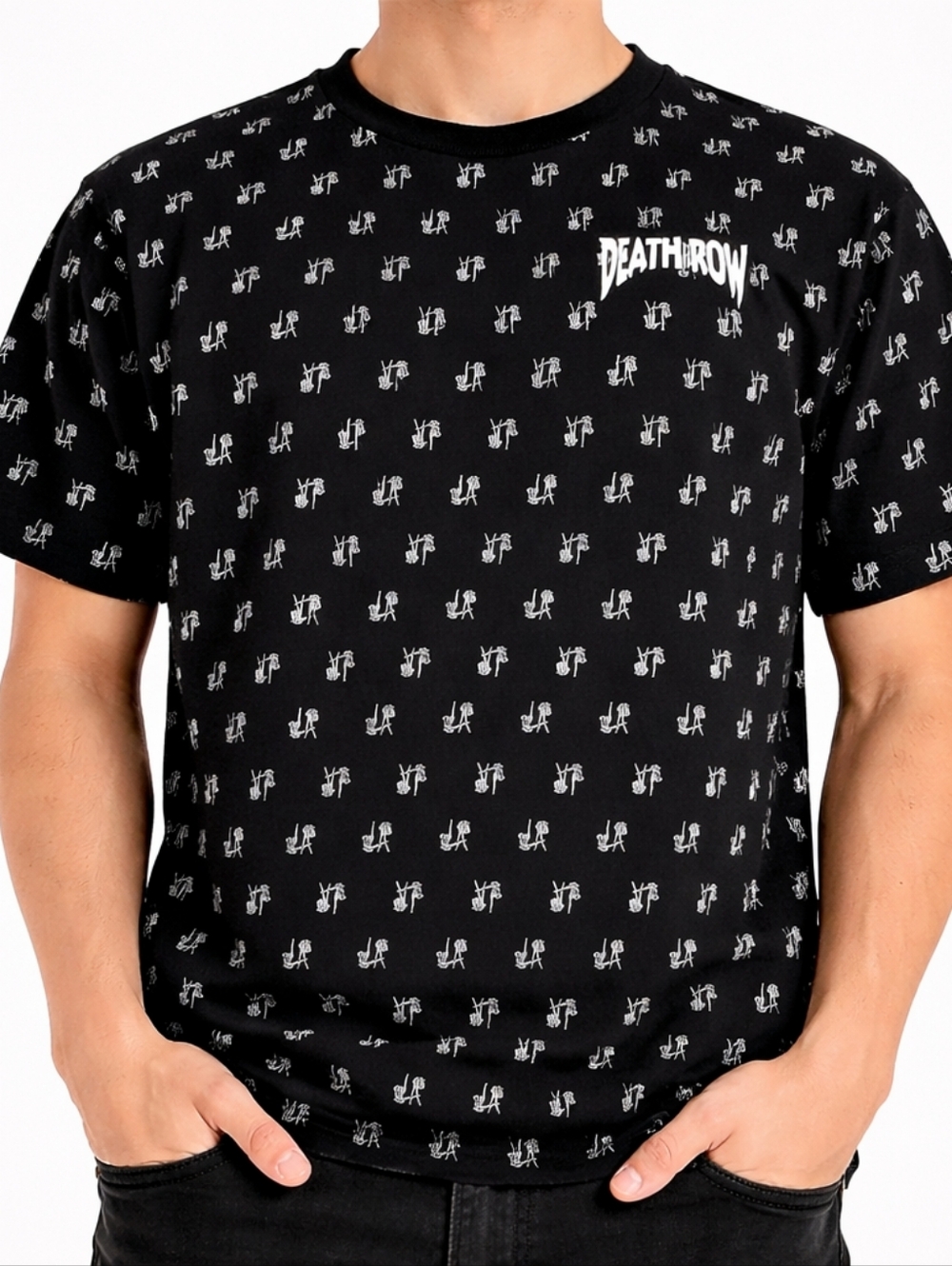 Death Row ($55) Records All-Over Print T-Shirt Black Hip Hop Graphic Tee